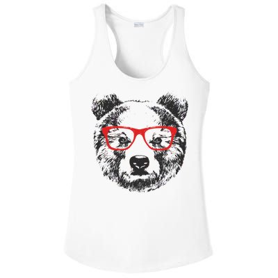 Portrait of Bear with glasses Ladies PosiCharge Competitor Racerback Tank