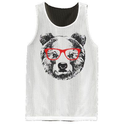 Portrait of Bear with glasses Mesh Reversible Basketball Jersey Tank