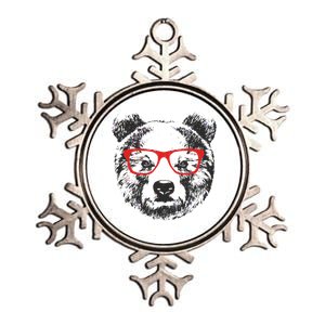 Portrait of Bear with glasses Metallic Star Ornament