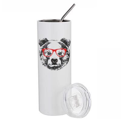 Portrait of Bear with glasses Stainless Steel Tumbler