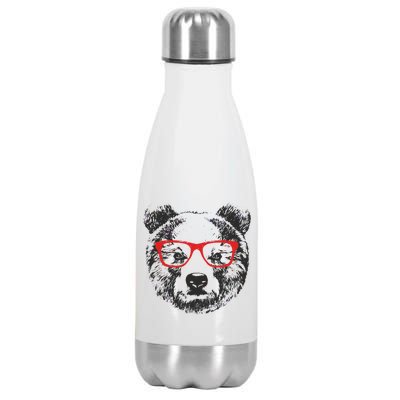 Portrait of Bear with glasses Stainless Steel Insulated Water Bottle