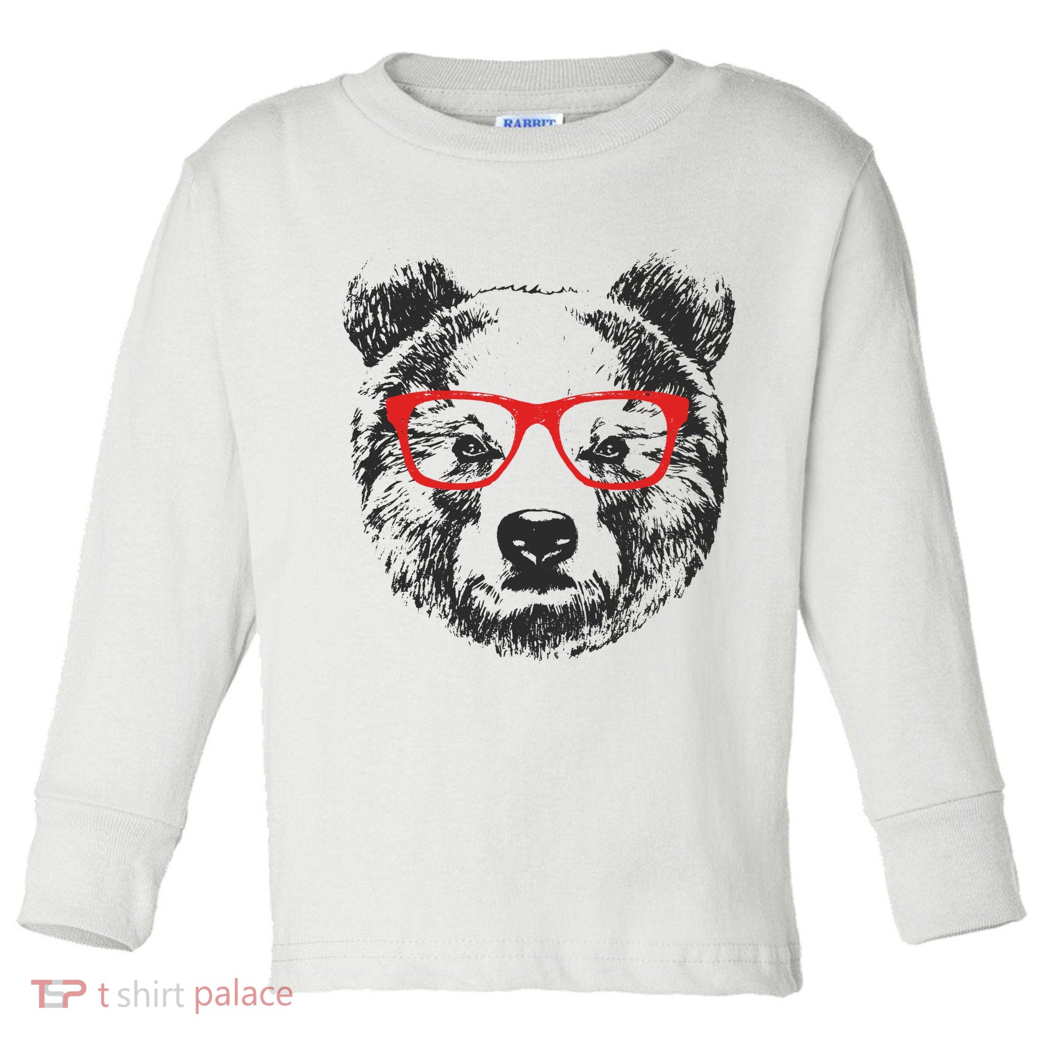 Portrait of Bear with glasses Toddler Long Sleeve Shirt