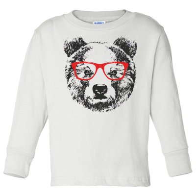 Portrait of Bear with glasses Toddler Long Sleeve Shirt