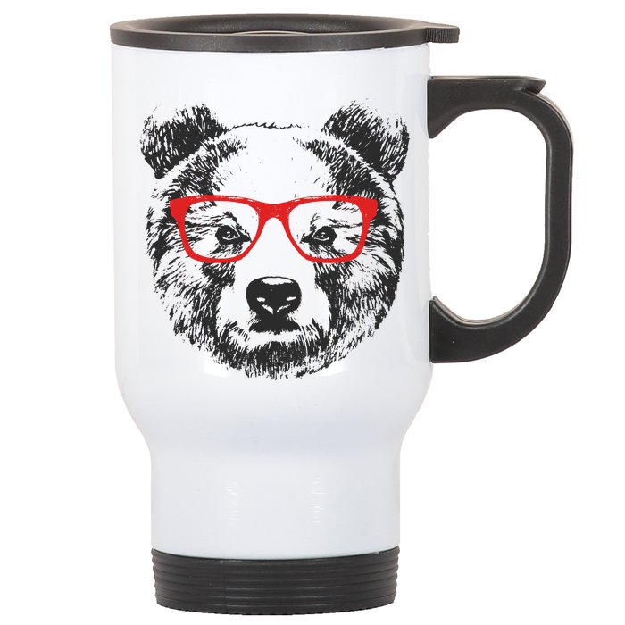 Portrait of Bear with glasses Stainless Steel Travel Mug