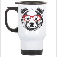 Portrait of Bear with glasses Stainless Steel Travel Mug