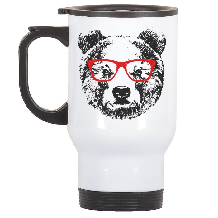 Portrait of Bear with glasses Stainless Steel Travel Mug