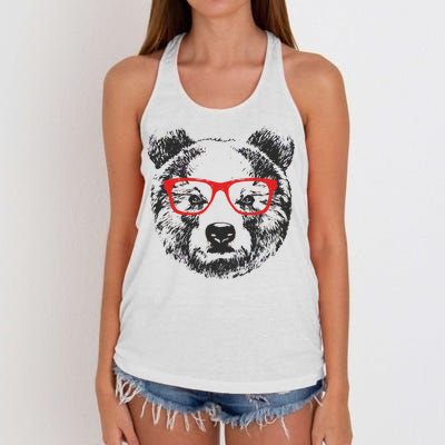 Portrait of Bear with glasses Women's Knotted Racerback Tank