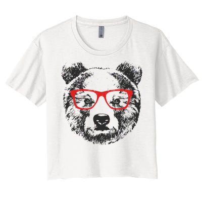 Portrait of Bear with glasses Women's Crop Top Tee