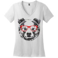 Portrait of Bear with glasses Women's V-Neck T-Shirt