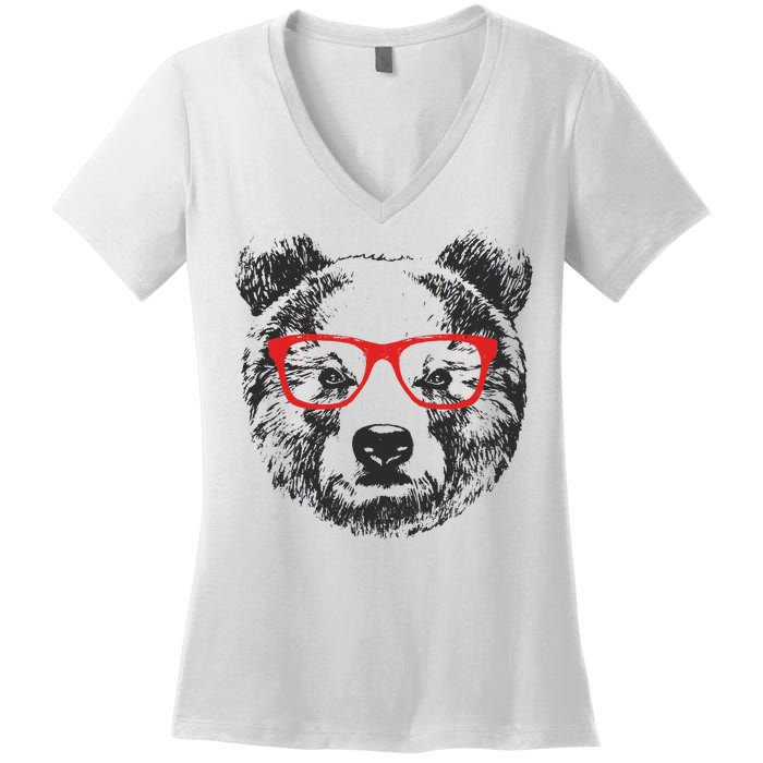 Portrait of Bear with glasses Women's V-Neck T-Shirt