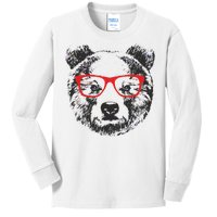 Portrait of Bear with glasses Kids Long Sleeve Shirt