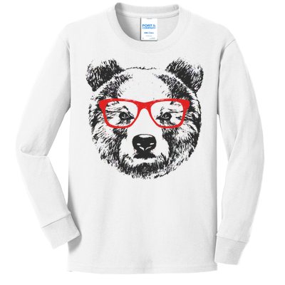 Portrait of Bear with glasses Kids Long Sleeve Shirt