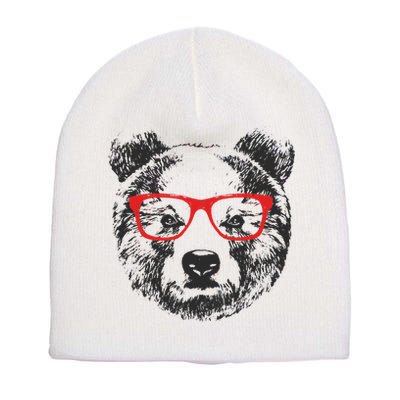 Portrait of Bear with glasses Short Acrylic Beanie