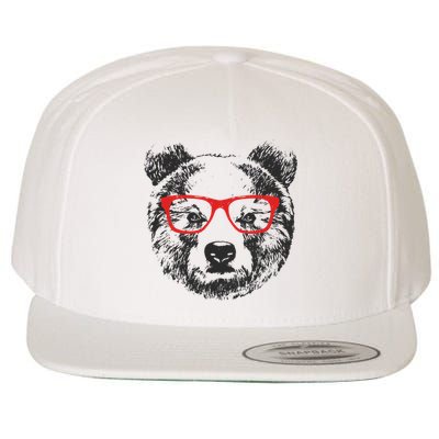 Portrait of Bear with glasses Wool Snapback Cap