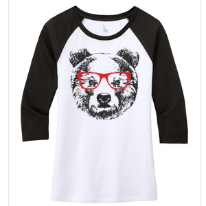 Portrait of Bear with glasses Women's Tri-Blend 3/4-Sleeve Raglan Shirt