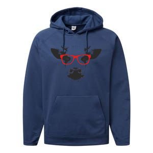 Portrait of Cow with glasses Performance Fleece Hoodie