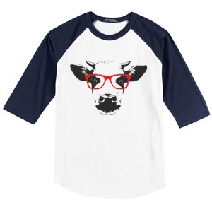 Portrait of Cow with glasses Baseball Sleeve Shirt