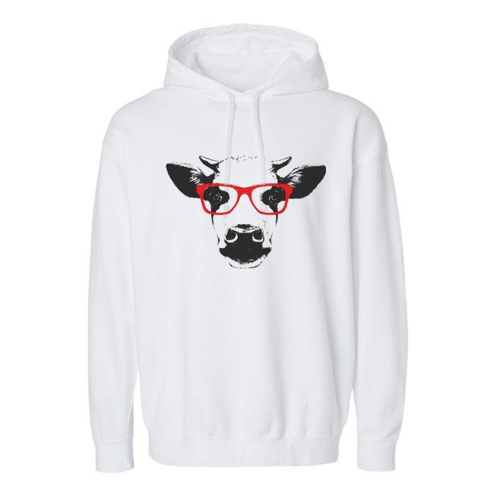 Portrait of Cow with glasses Garment-Dyed Fleece Hoodie