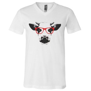 Portrait of Cow with glasses V-Neck T-Shirt