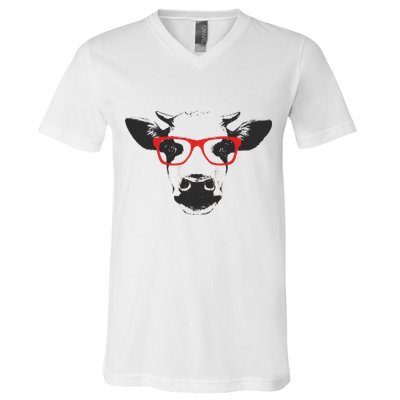 Portrait of Cow with glasses V-Neck T-Shirt