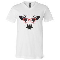 Portrait of Cow with glasses V-Neck T-Shirt