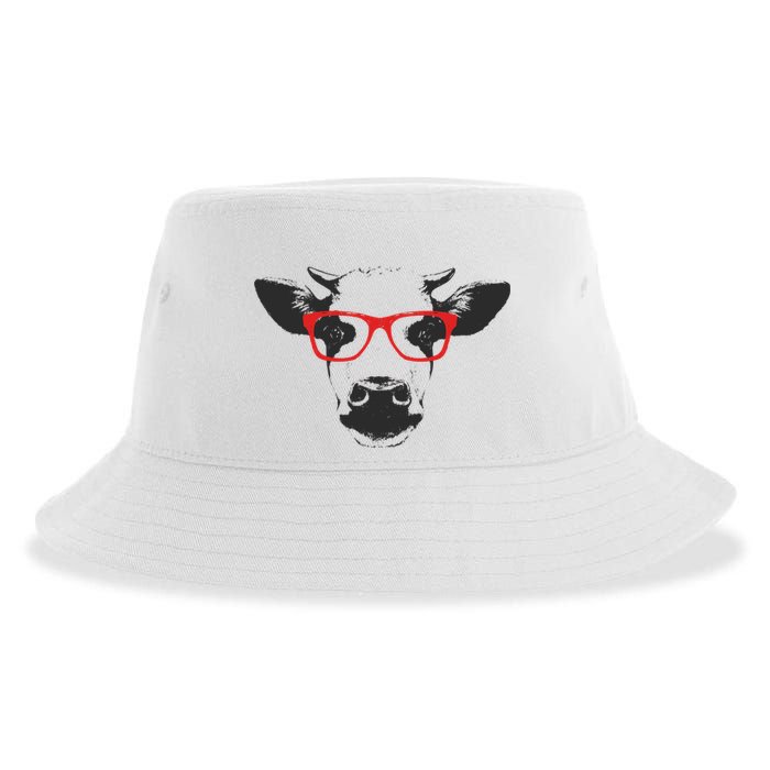 Portrait of Cow with glasses Sustainable Bucket Hat