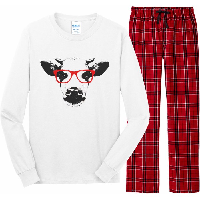 Portrait of Cow with glasses Long Sleeve Pajama Set