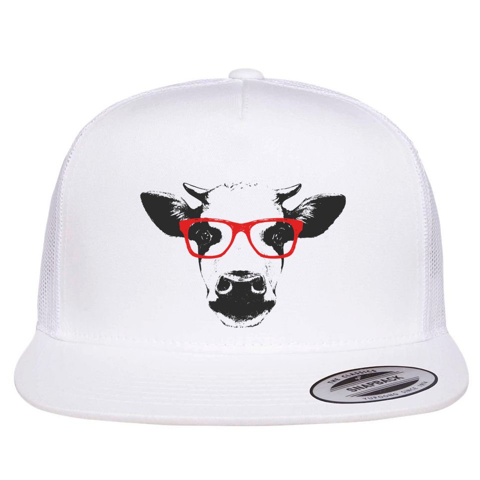Portrait of Cow with glasses Flat Bill Trucker Hat