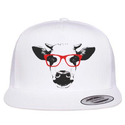 Portrait of Cow with glasses Flat Bill Trucker Hat