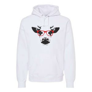 Portrait of Cow with glasses Premium Hoodie