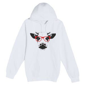 Portrait of Cow with glasses Premium Pullover Hoodie