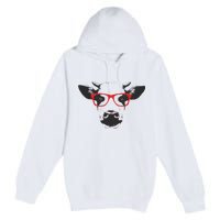 Portrait of Cow with glasses Premium Pullover Hoodie