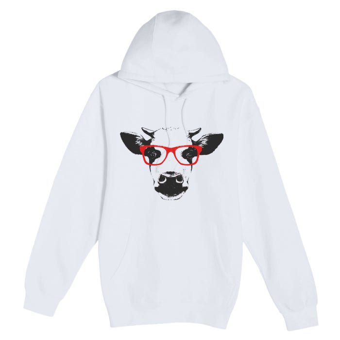 Portrait of Cow with glasses Premium Pullover Hoodie