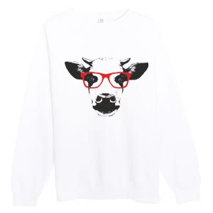 Portrait of Cow with glasses Premium Crewneck Sweatshirt