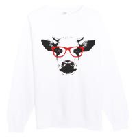 Portrait of Cow with glasses Premium Crewneck Sweatshirt