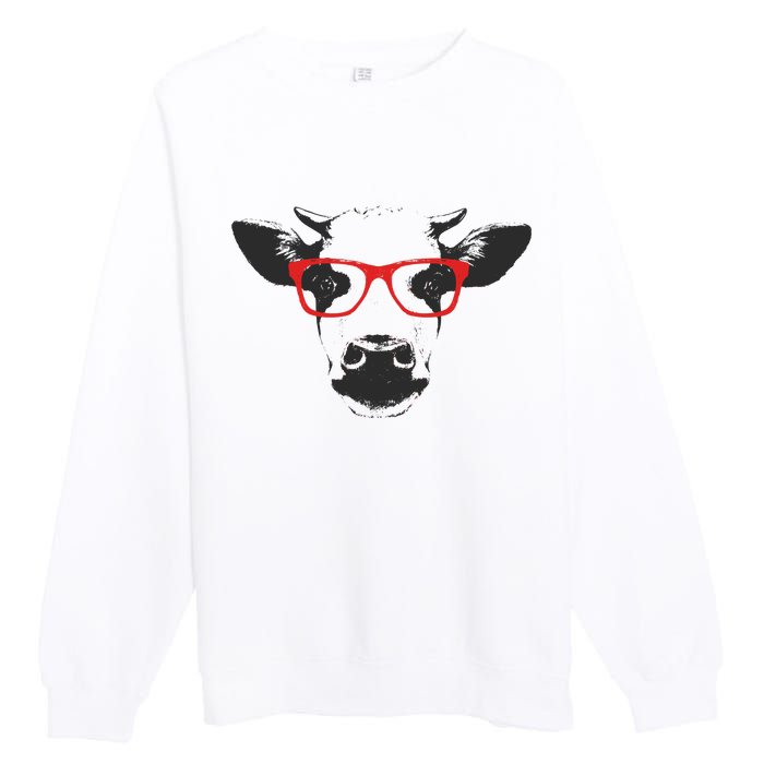 Portrait of Cow with glasses Premium Crewneck Sweatshirt