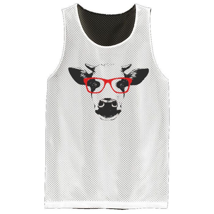 Portrait of Cow with glasses Mesh Reversible Basketball Jersey Tank