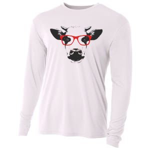 Portrait of Cow with glasses Cooling Performance Long Sleeve Crew