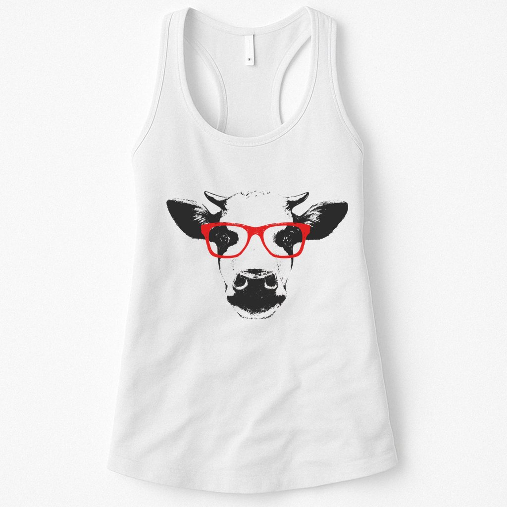 Portrait of Cow with glasses Womens Tank Top