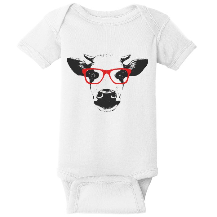 Portrait of Cow with glasses Baby Bodysuit