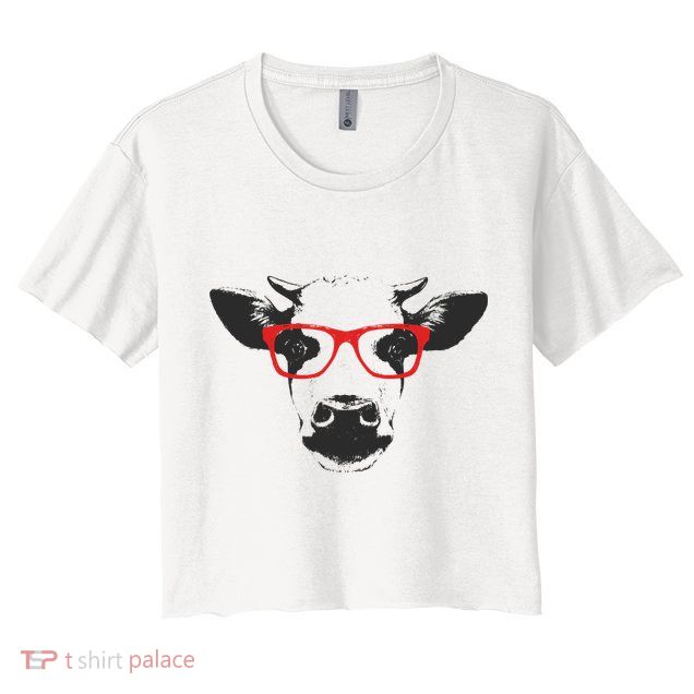Portrait of Cow with glasses Crop Top