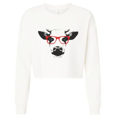 Portrait of Cow with glasses Cropped Pullover Crew