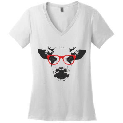 Portrait of Cow with glasses Women's V-Neck T-Shirt