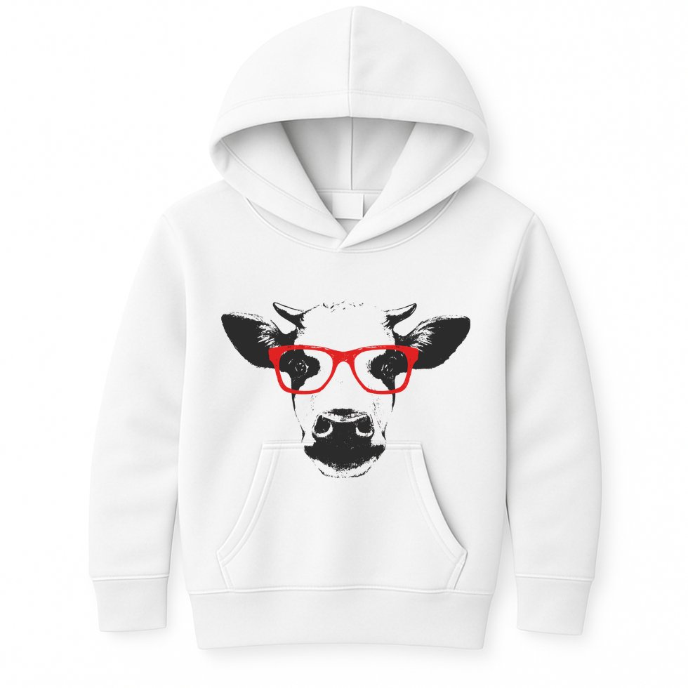 Portrait of Cow with glasses Kids Hoodie