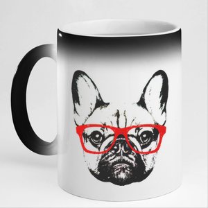 Portrait of French Bulldog with glasses 11oz Black Color Changing Mug