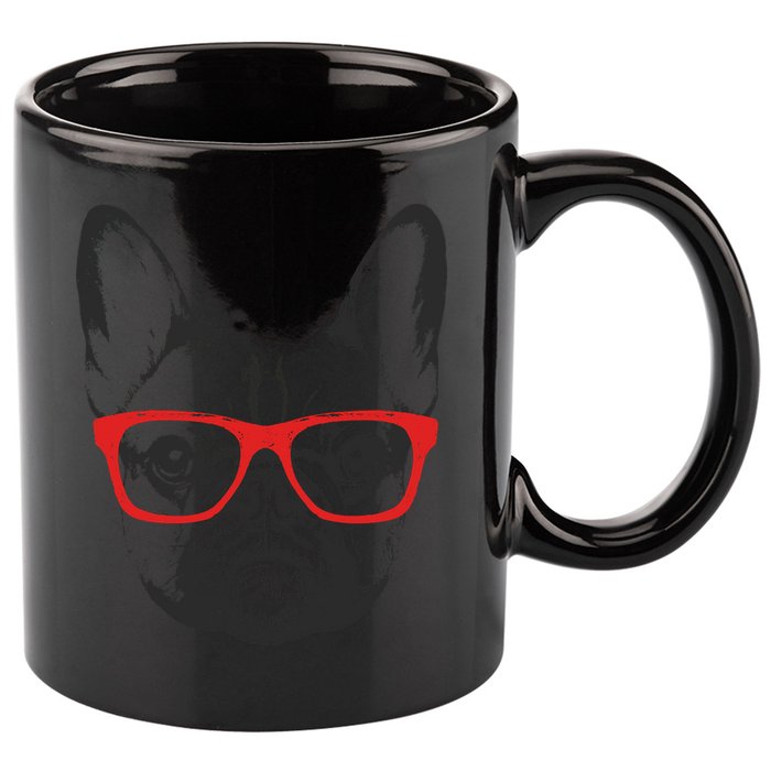 Portrait of French Bulldog with glasses 11oz C Handle Ceramic Mug
