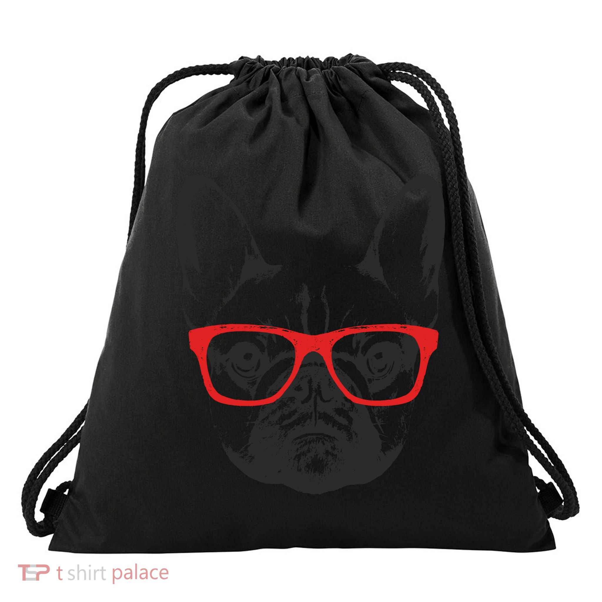 Portrait of French Bulldog with glasses Drawstring Bag