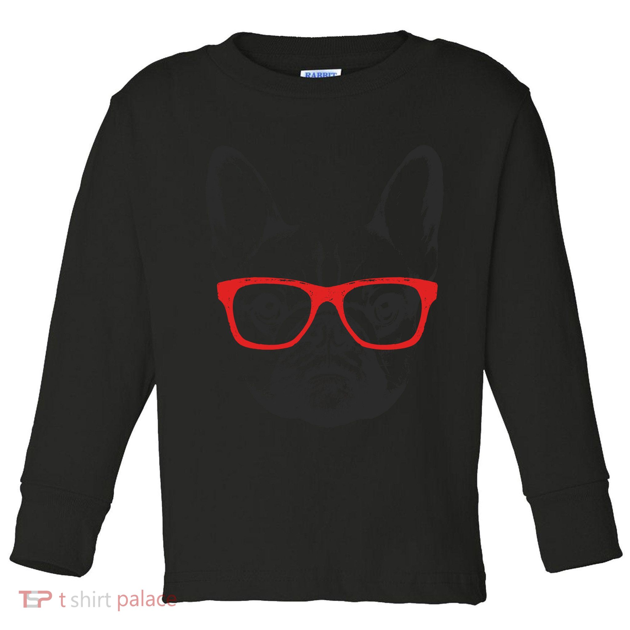 Portrait of French Bulldog with glasses Toddler Long Sleeve Shirt