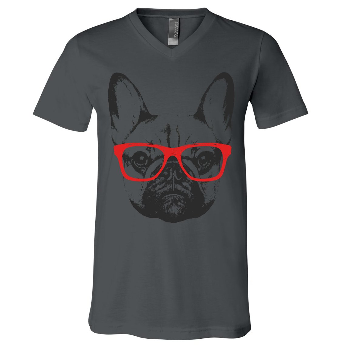 Portrait of French Bulldog with glasses V-Neck T-Shirt