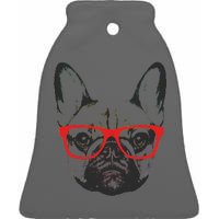 Portrait of French Bulldog with glasses Ceramic Bell Ornament